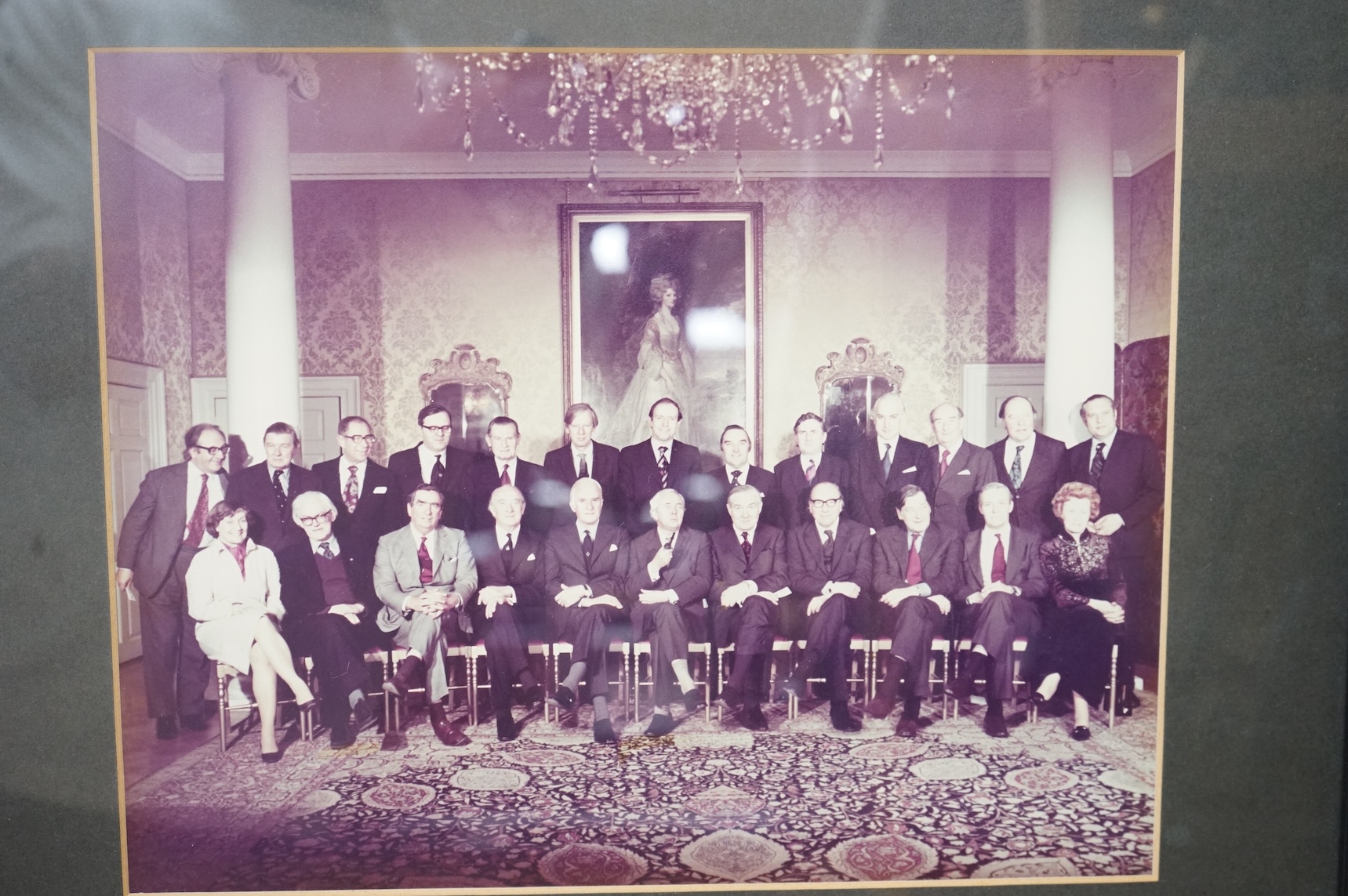 The Cabinet, March 1974, black and white photograph, signed by all The Sitters, (Harold Wilson’s government), seating plan and other photograph 45 x 52cm, and 1976 signed seating